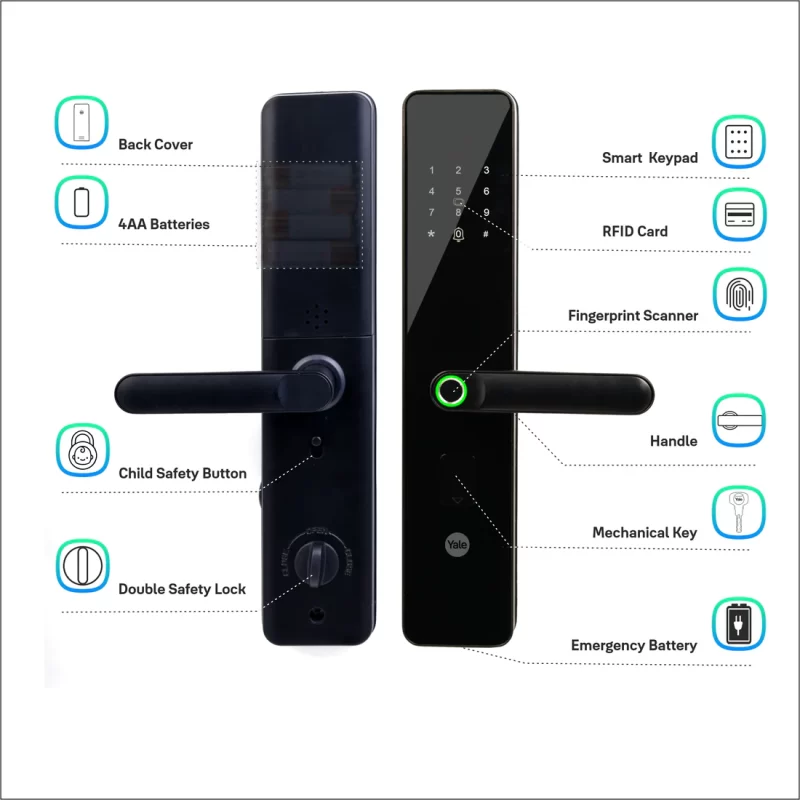 YDME100NxT Smart Door Lock, Black, Fingerprint, PIN, RFID, Manual Key Access - Image 3