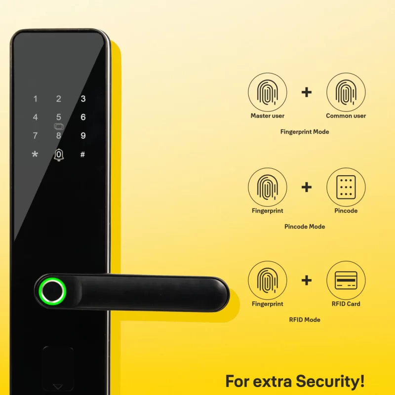 YDME100NxT Smart Door Lock, Black, Fingerprint, PIN, RFID, Manual Key Access - Image 7